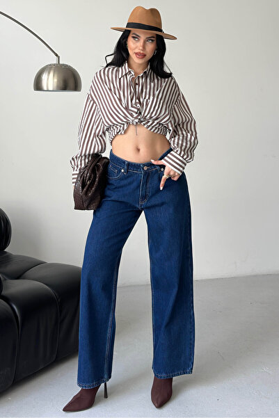 TOFİSA Wide Leg Palazzo Jeans Blue - 28279-Blue