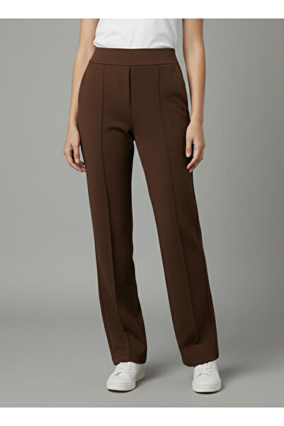 TOFİSA Striped Pocketed Crepe Trousers Brown - 28167-Brown
