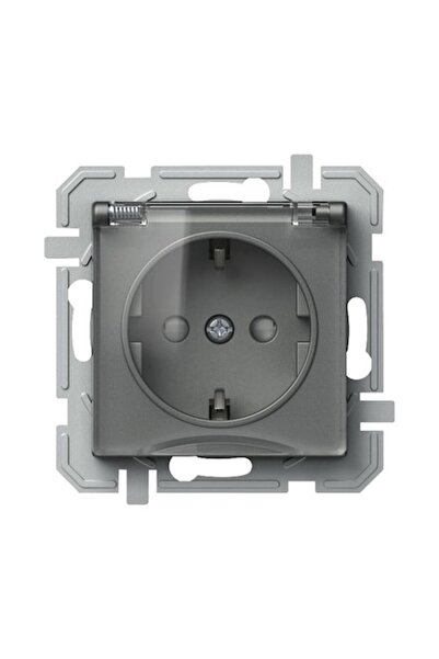 SCHNEIDER Simple Socket with Grounding Tem Logiq, Protective Cover, Anthracite