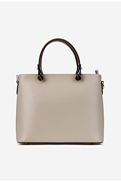 Dasha Women's bag made of taupe natural leather with brown handles