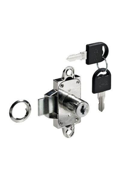 Hettich Furniture Lock 74x37 Mm, Cylinder Ø18 With 2 Keys (Unique), Nickel Pl...