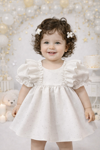 Dany Kids Fashion Λευκό φόρεμα με γυαλιστερές λεπτομέρειες