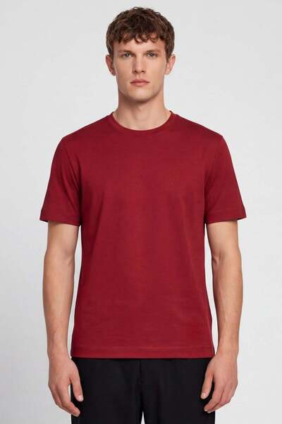 Sabri Özel Men's Red Modern Fit 100% Cotton Basic T-Shirt