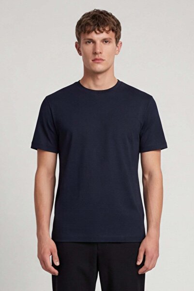 Sabri Özel Men's dark navy modern fit 100% cotton basic t-shirt