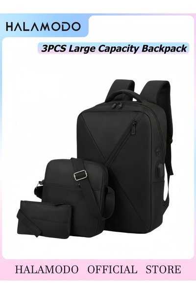 HALAMODO 3 Pieces Set of Simple Computer Bag Large Capacity Backpack with USB...