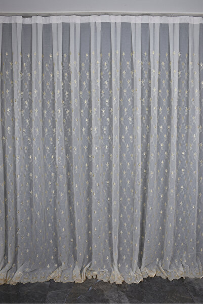 AKÇA TEKSTİL Kreş 1 Cream Color Ready-Made Pleated Background Curtain 300*260 cm