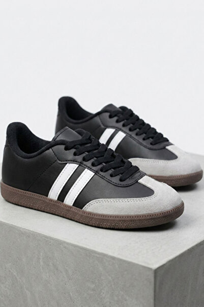 TOFİSA Women's Black and White Suede Detailed Sports Shoes - 28105-Black-White