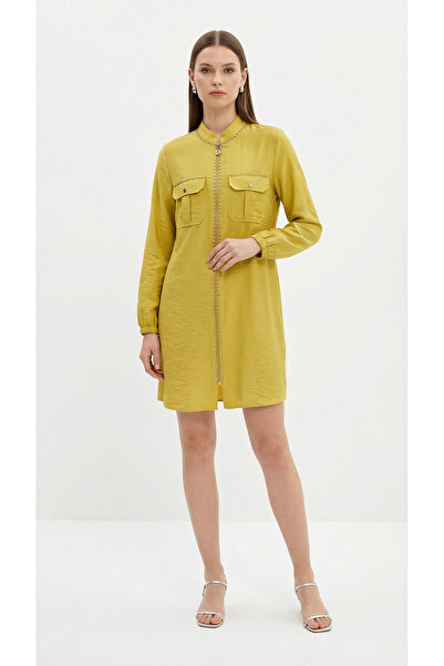 Şeker Portakalım Button Detailed Long Hijab Shirt Tunic Mustard