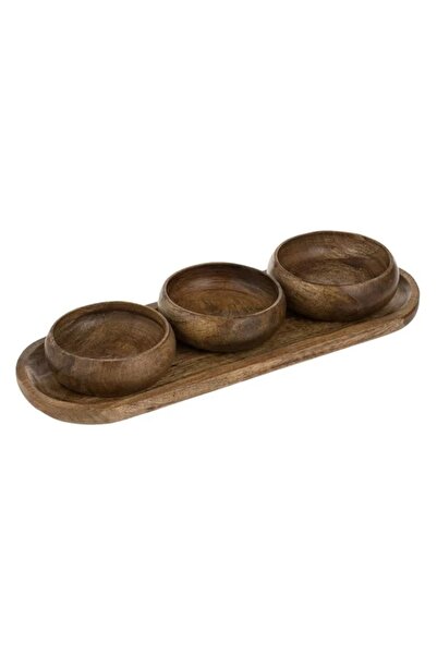 ZanaCasei Brown wooden serving platter with 3 compartments for appetizers, 36...