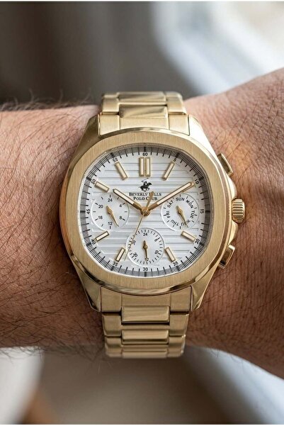 Beverly Hills Polo Club Erkek Kol Saati | 42 mm Çelik Kasa, Gold Çelik Kordon...