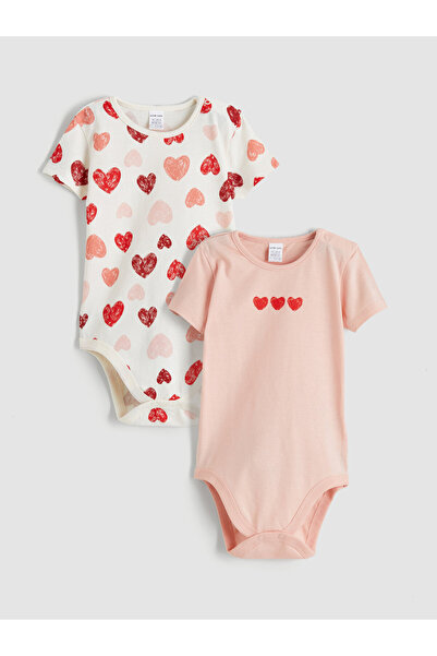 LC Waikiki Heart Printed Baby Girls' Snap Bodysuit 2 Pack