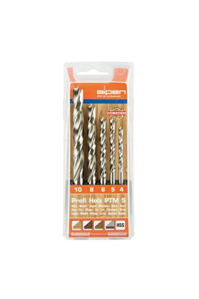 Alpen Set de 5 burghie spiralate pentru lemn 4-10 mm, Alpen, HSS, Argintiu