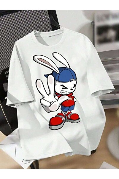LOTS MODA Μπλουζάκι Unisex με στάμπα κουνελιού κινουμένων σχεδίων – Σχέδιο κο...