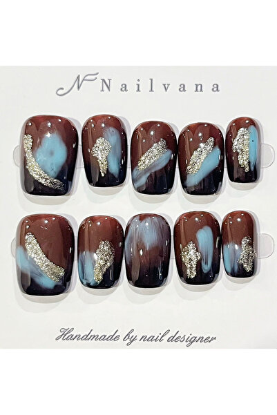 Nailvana (Μεσαία) Χειροποίητα Αυτοκόλλητα Νύχια με Εφέ Καπνιστού Ζαφείρι
