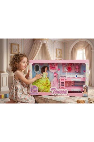 Tıfıl Toys Tenesa Rüya Evi: 3 Figürlü 10 Parçalı Yedek Elbiesli Eklemleri Oyn...