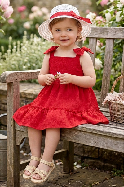 TOFİSA Rochie roșie pentru fete cu pălărie - 28350-ROȘU