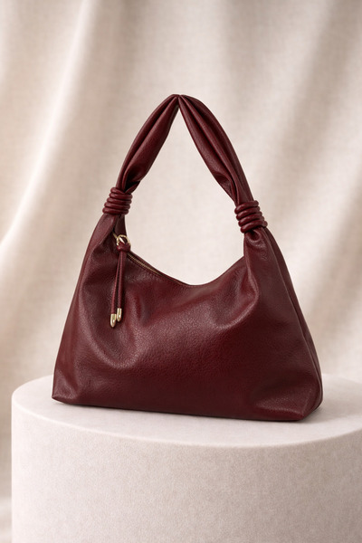 Miernebag Vibe Women's Shoulder Bag with Knot Detail, Burgundy