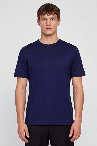 Sabri Özel Men's Dark Purple Modern Fit 100% Cotton Basic T-Shirt