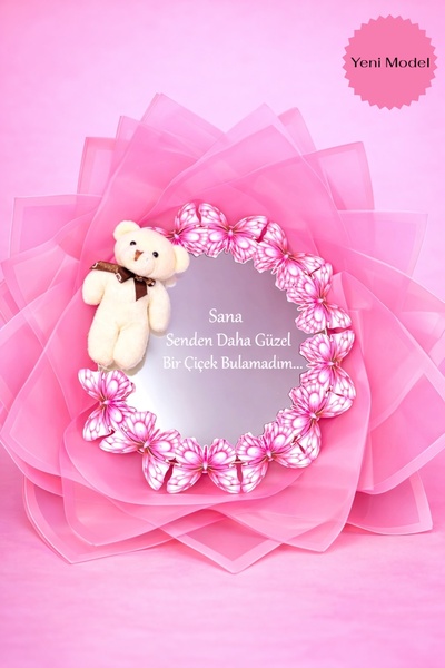 exzone Led Işıklı Ayıcıklı Aynalı Pembe Kelebek Buketi Sana Senden Daha Güzel...