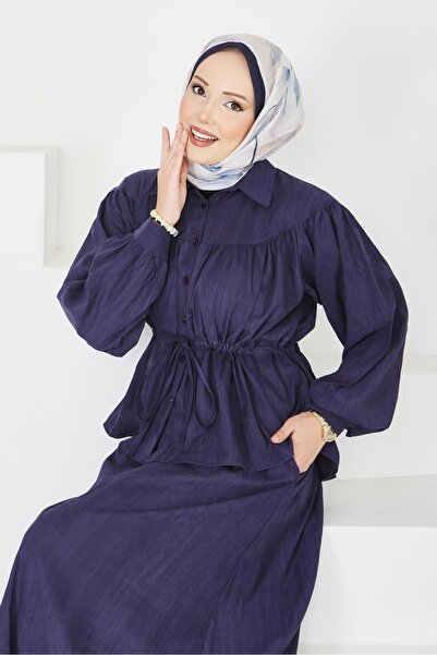 TOFİSA Set fustă Nubuck Cupra Albastru Marin - 28284-ALBASTRU MARIN