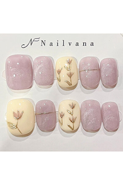 Nailvana (Μεσαίο) Νέιλβανα Χειροποίητα Αυτοκόλλητα Νύχια με Απαλά Άνθη