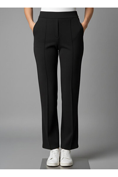 TOFİSA Striped Pocketed Crepe Trousers Black - 28167-Black