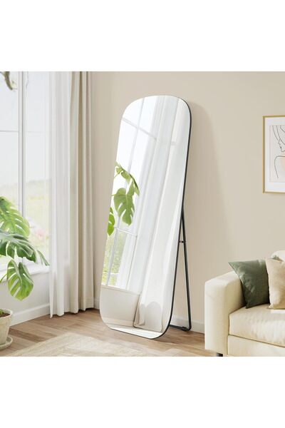 SONGMICS Floor Mirror 160x50cm with Rounded Corners, Aluminum Frame, Black