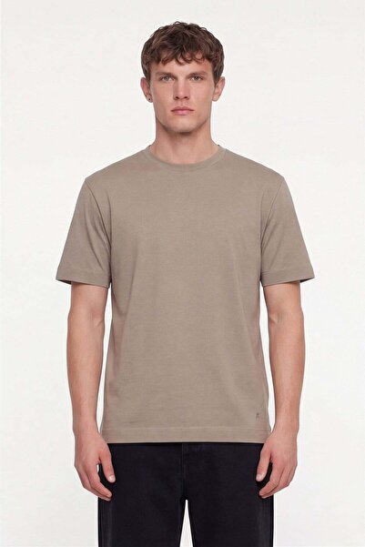 Sabri Özel Men's camel regular fit 100% cotton basic t-shirt