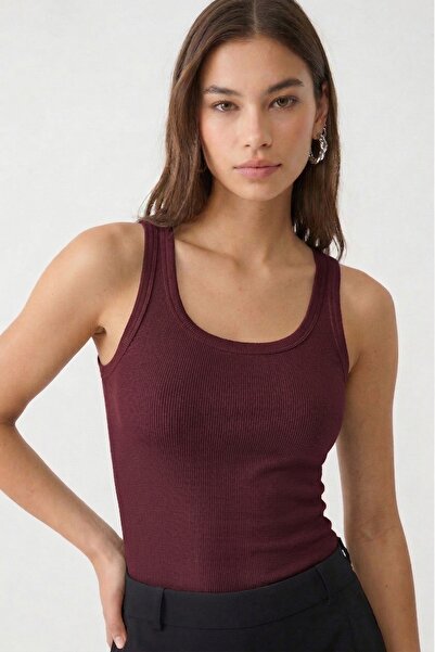 VODENS Burgundy Thick Strap 95% Cotton Soft Textured Ribbed Undershirt