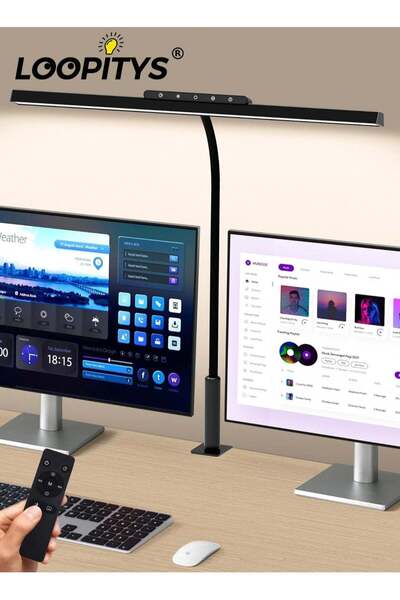 LOOPITYS مصباح مكتب، تحكم عن بعد، إضاءة LED متدرجة بثلاثة ألوان للمكتب المنزلي