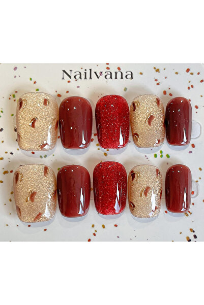 Nailvana (Μεσαίου μεγέθους) Χειροποίητα κόκκινα και σαμπανιζέ απόχρωσης αυτοκ...