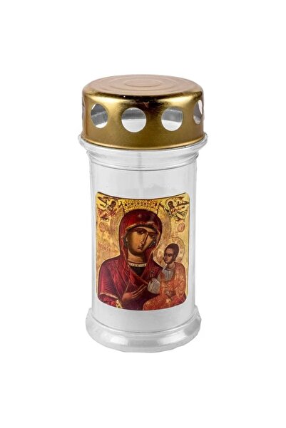 ZanaCasei Lumânare decorativă albă cu imaginea Fecioarei Maria și capac, Ø6 x...