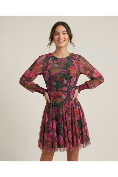BLOUSE Çiçekli Tül Mini Elbise
