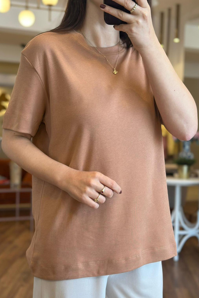 Unique Boutique Salmon Color Crew Neck Short Sleeve 100% Cotton T-Shirt