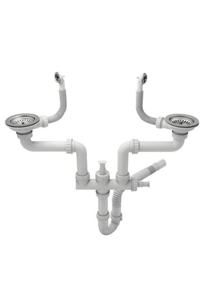 Fat Double Flexible Siphon with Valve and Overflow Ø90 Connection for Dishwas...