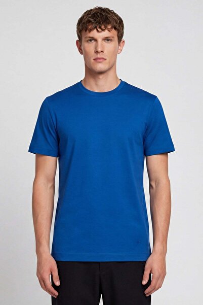 Sabri Özel Erkek Saks Modern Fit %100 Pamuk Basic T-Shirt