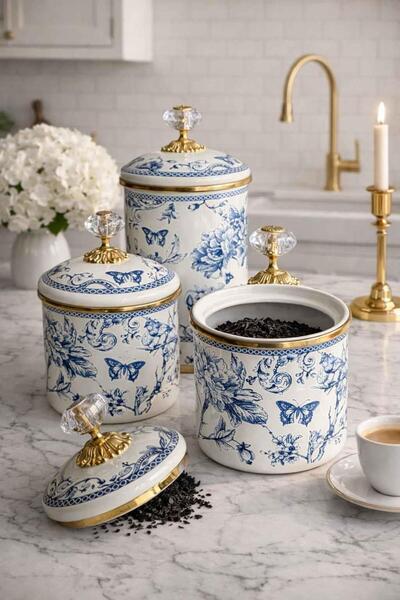 ROSSEV Enamel Jar Set 3-Piece Blue