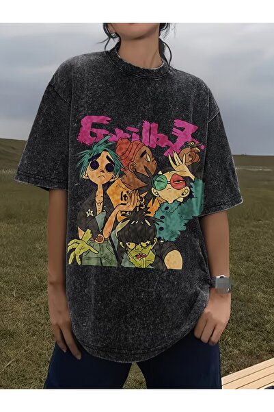 Toum Μπλουζάκι Gorillaz με στάμπα, Unisex, που πλένεται, Vintage Oversize