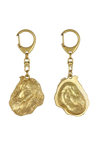 Art - Dog Collie Rough - Breloc auriu cu câine, decorațiune pentru geantă, ac...