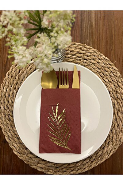 kidspartim Gold Gilded Cherry Colored Leaf Napkins with Kangaroo Pockets 12 P...
