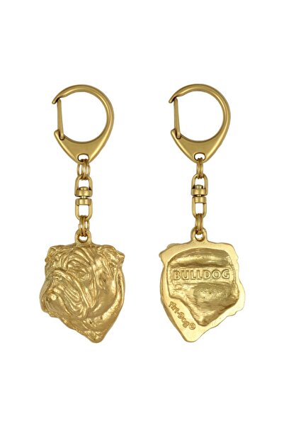 Art - Dog Bulldog, English Bulldog- Gilded key ring with dog, handbag decorat...