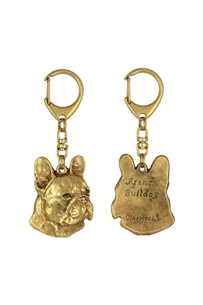 Art - Dog French Bulldog, Frenchie I - Gilded key ring with dog, luxury acces...