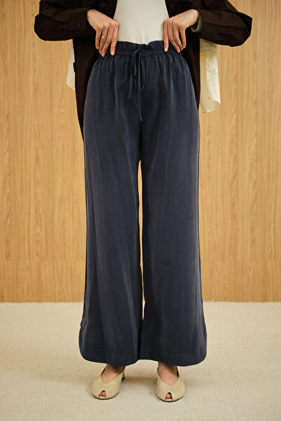 LOCCO Women's Elastic Waist Trousers Navy Blue