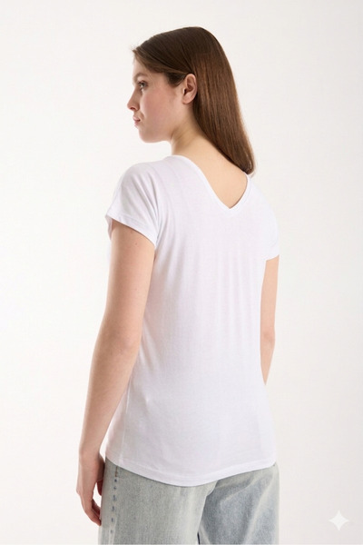 MERİCEY Women's Viscose Bat Sleeve Front and Back V-Neck T-Shirt - Regular Fi...