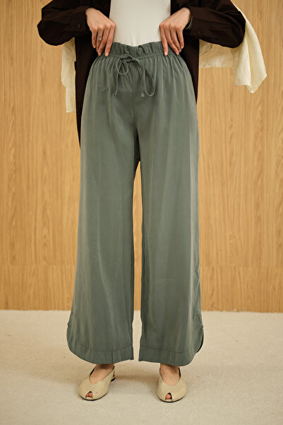 LOCCO Women's Elastic Waist Trousers Dark Green