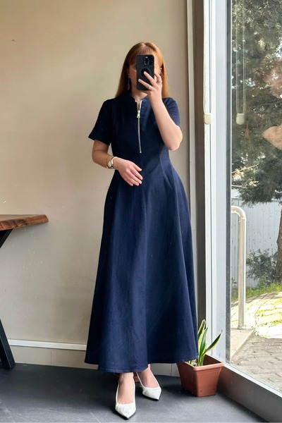 Pulli Collection Rochie din denim evazată, lungime midi, bleumarin