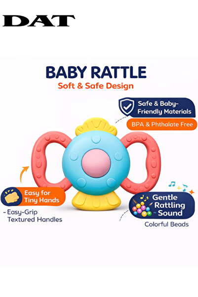 DAT لعبة خشخيشة للأطفال بمقابض مزخرفة سهلة الإمساك، صوت خشخشة لطيف، خرز ملون