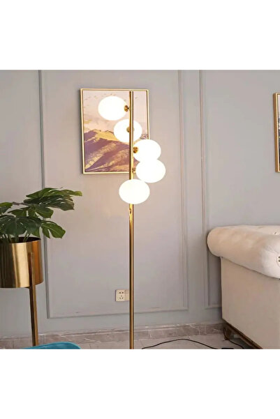 luminastar Floor lamp with 5 white globes, G9 socket, golden body, height 177 cm