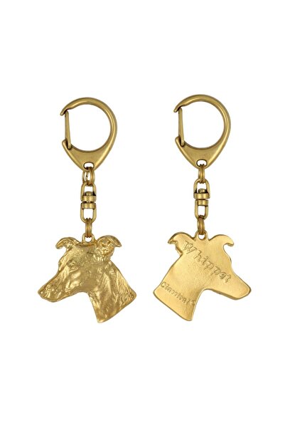 Art - Dog Whippet - Breloc aurit cu câine, decorațiune pentru geantă, accesor...