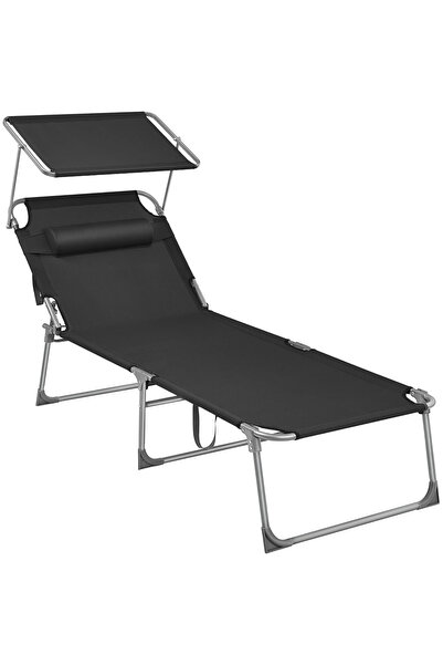 SONGMICS Folding Sun Lounger with Canopy and Adjustable Backrest, 200x71x38cm...